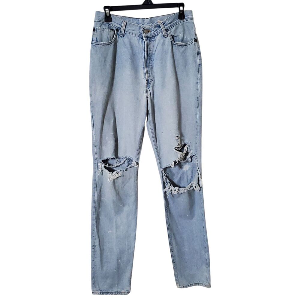 Vintage Levi’s 501 90s Made USA Grunge Distressed Thrashed Light Wash 33x32